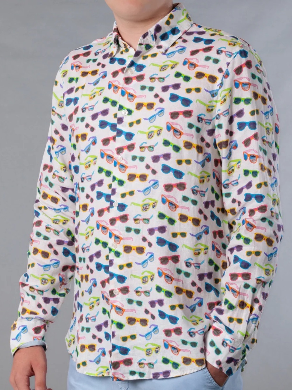 Michaels Italian Beach Sunglasses Print Linen Button Down Shirt L